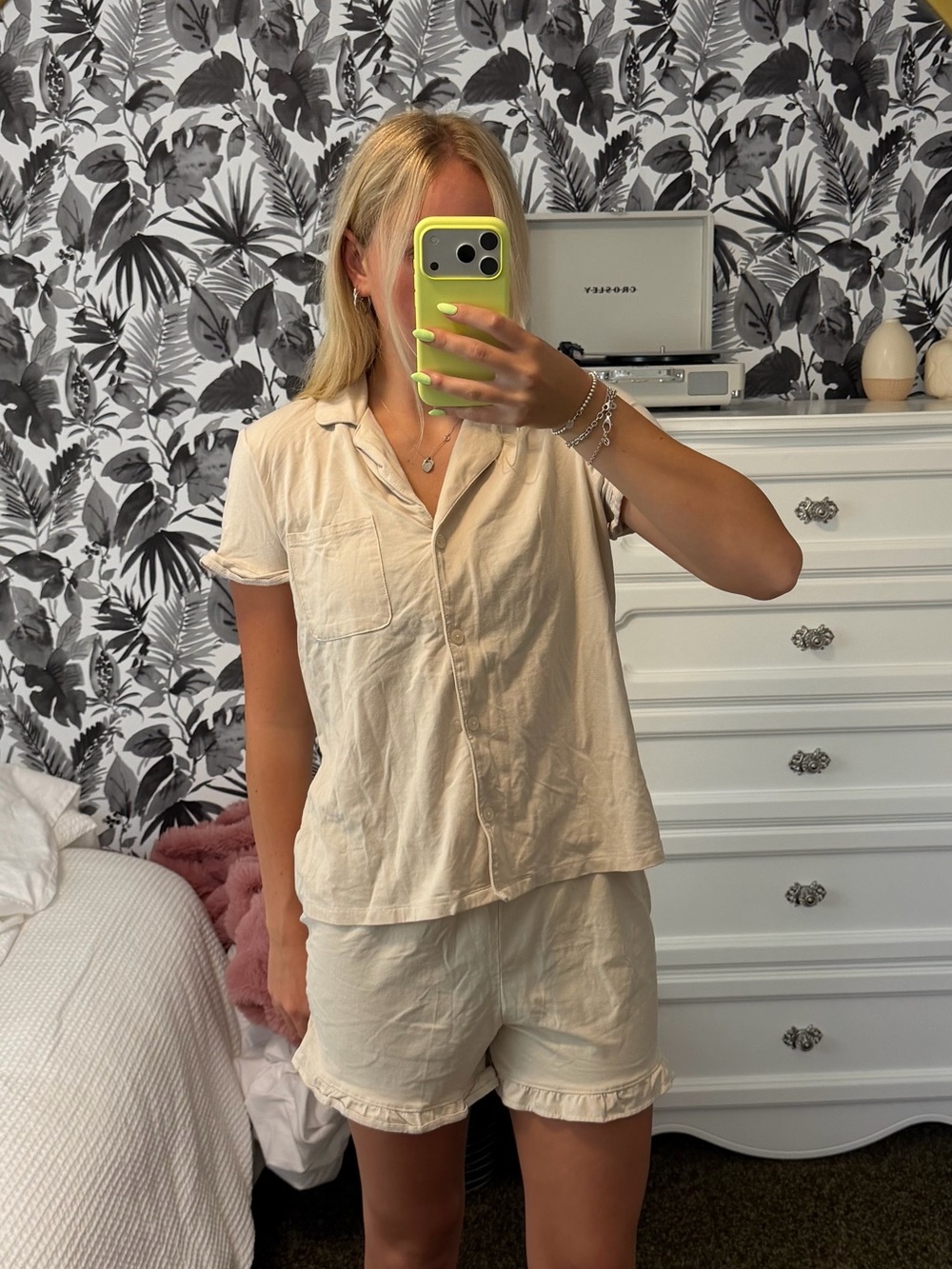 Amazon Essentials beige Button Front pajama set